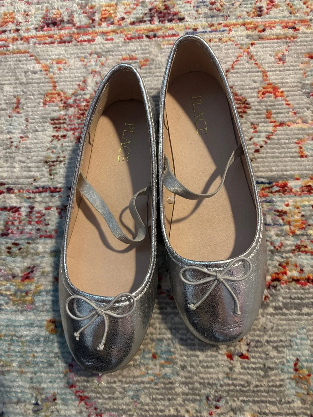 Kids Silver Ballet Flats with Bow